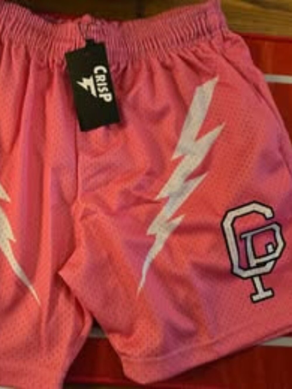 LARGE CRISPY NYC PINK THUNDER BOLTS WITH WHITE LIGHTNING SHORTS